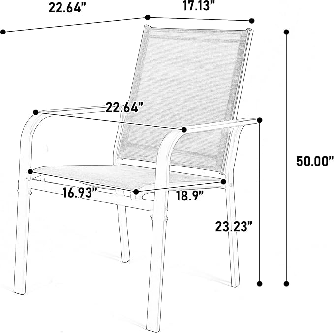 GDFStudio 7-Piece Patio Dining Set, Outdoor Table with 6 Stackable Chairs, Rectangular Metal Dining Table, Breathable Textilene Seating for Backyard, Deck, Garden & Outdoor Entertaining, Brown