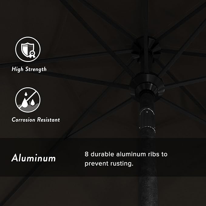 California Umbrella 9' Round Aluminum Market Umbrella, Crank Lift, Push Button Tilt, Black Pole, Pacifica