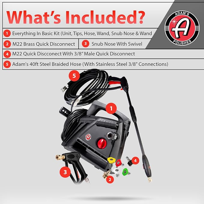 Adam's Polishes Compact Pressure Washer Upgrade Kit - Powerful, Lightweight, Portable Electric Pressure Washer Sprayer | Max 1500 PSI, 1.2 GPM | for Car Home Auto Patio RV Motorcycle & Garage