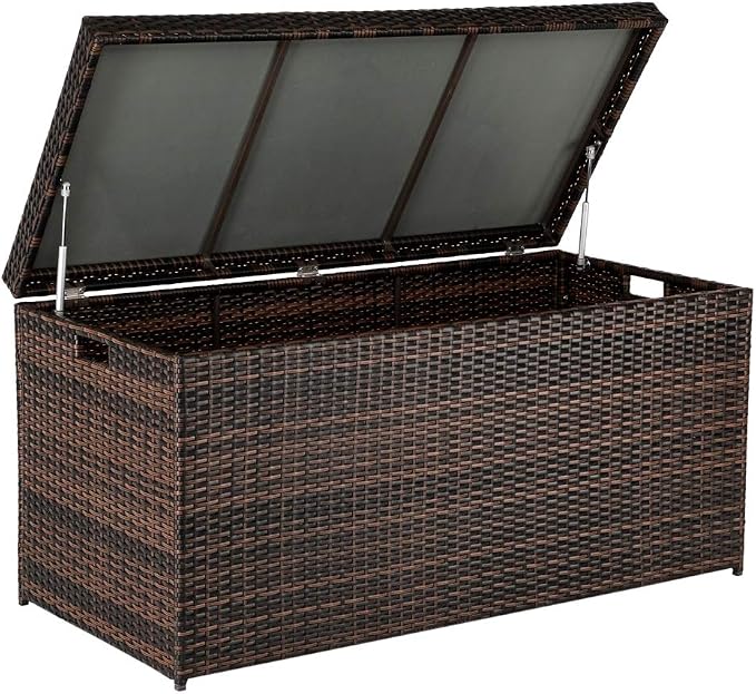 132Gallon Deck Storage Box, Deck Box Outdoor Storage Box Indoor Wicker Storage Bin Patio Storage Box for Patio Furniture Cushions Toys Garden Tools Pool Accessories (Brown)