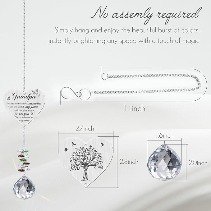 Sympathy Gifts for Loss of Grandfather,Memorial Crystal Suncatcher,Memorial Gifts for Loss of Grandpa,Hanging Crystals Ornament for Window Rainbow Maker Prisms Home Decor Gift