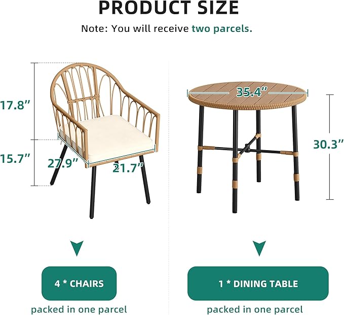YITAHOME 5 Pieces Patio Dining Table Chair Set, Outdoor Table and Chairs with Umbrella Hole, Patio Furniture Set Outdoor Rattan Dining Table Set for Patio, Backyard, Balcony, Garden