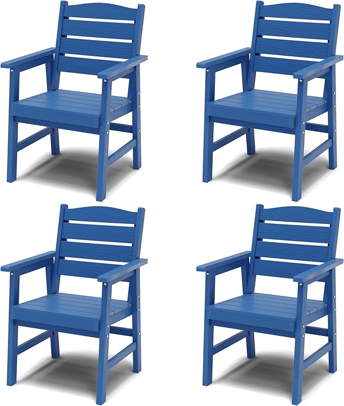 YEFU Outdoor Dining Chairs Set of 4: All-Weather Outdoor Chairs Set of 4 with Wide Seat and Armrests - Heavy-Duty Furniture Set Modern Patio Dining Chair for Outside/Deck/Pool 350lbs Capacity Blue