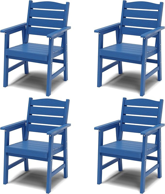 YEFU Outdoor Dining Chairs Set of 4: All-Weather Outdoor Chairs Set of 4 with Wide Seat and Armrests - Heavy-Duty Furniture Set Modern Patio Dining Chair for Outside/Deck/Pool 350lbs Capacity Blue