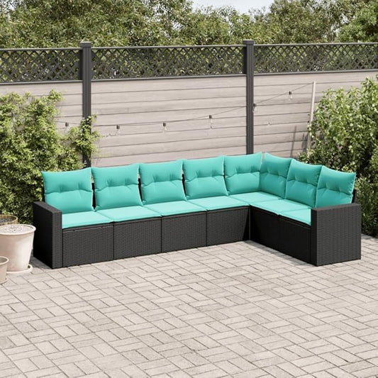 7 Piece Patio Sofa Set with Cushions, Sectional Sofa Outdoor Dining Sets Patio Conversation Set Outdoor Sofa Sets for Piazza Negotiation Area Garden Exhibition Black Poly Rattan
