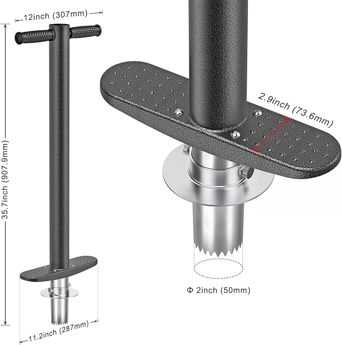 Dolibest 3-in-1 Sod Plugger & Bulb Planter Tool - Depth Adjust (3-6'') Stainless Steel Sharp Serrations with Ergonomic Grip | Lawn Plug Cutter for Turf Repair, Soil Sampling & Garden Planting-35.7"