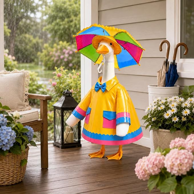 Celltestria Raincoat Goose Outfits for 23" Geese Porch Goose Costume with Umbrella Yellow Goose Clothes for Holiday Outdoor Patio Yard Lawn Garden Decoration