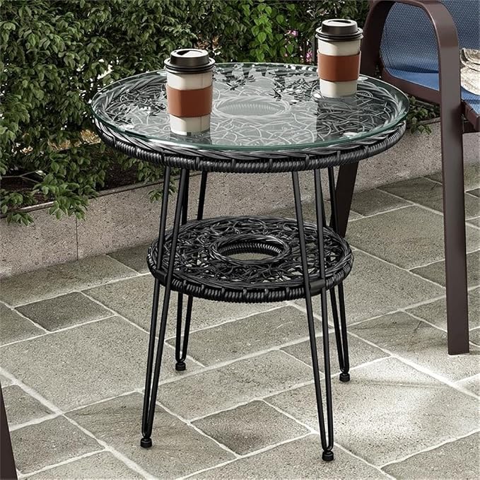 Furniture of America Muse & Lounge Co. Serene Wicker/Rattan Round Outdoor Coffee Table in Black