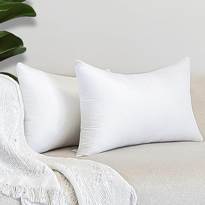 4 Pack 12x20 inch Outdoor Lumbar Pillow Inserts - Waterproof Rectangular Cushion Stuffers for Patio Furniture, Sofa, Couch, Balcony & Garden - Premium Replacement Cushion Pads (White)