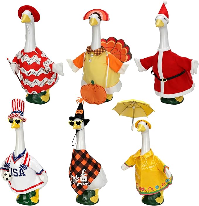 6 Set Holiday porch goose outfits,All Late Year Festive Goose Clothes for World Cup$4th of July,Back to School,Halloween,Thanksgiving ,Christmas,Rainproof,Lawn & Indoor Outdoor,Fits 23 inch(No Goose)