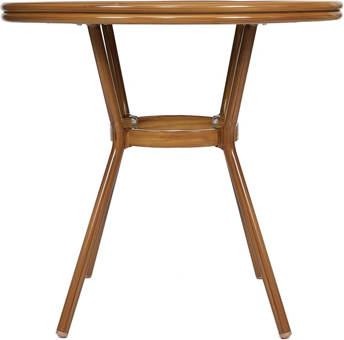Flash Furniture Marseille Indoor/Outdoor Commercial Bistro Table - Tempered Glass Top - Textilene Fabric - Natural Bamboo Print Aluminum Frame - 31.5" - Black