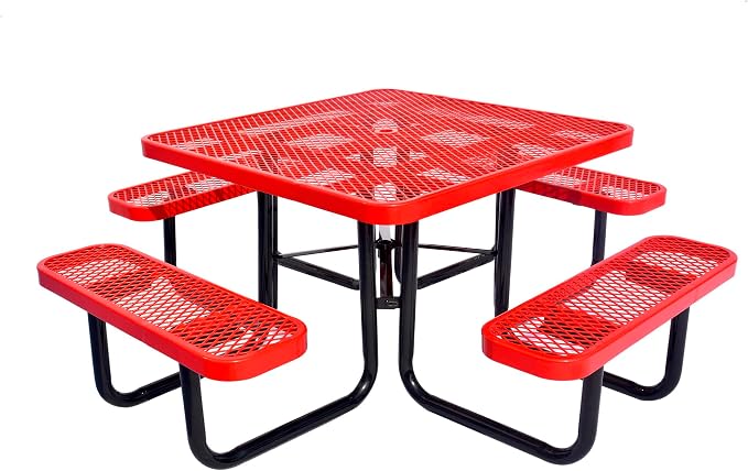 Heavy Duty 46" Steel Square Picnic Table,Expanded, Metal Outdoor Table (Red)