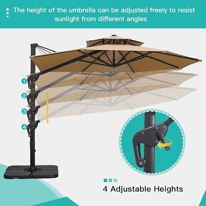 Sunnyglade 11FT Double Top Cantilever Patio Umbrella Deluxe Offset Umbrella 360° Rotation & Integrated Tilting System Heavy Duty Outdoor Umbrella for Market Garden Deck Pool Backyard Patio(Tan)