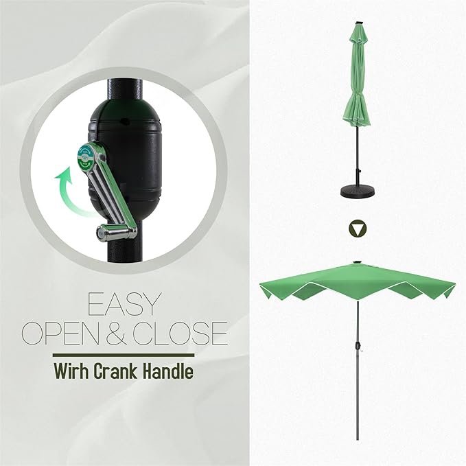 PHI VILLA 9ft Patio Umbrellas with 24 pcs LED Solar Lights, Outdoor Market Table Lighted Umbrella with 8 Steel Ribs, Tilt for UV-Resistant, Lotus Leaf Shape Canopy, Green