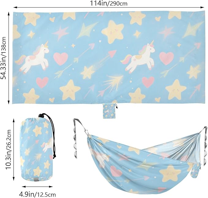 A Cute Cartoon White Unicorns 330lb Capacity Hammocks for Camping with Portabl Carry Bag Swing Hammock for Outside Camping Essentials Silla colgante para Patio Exterior
