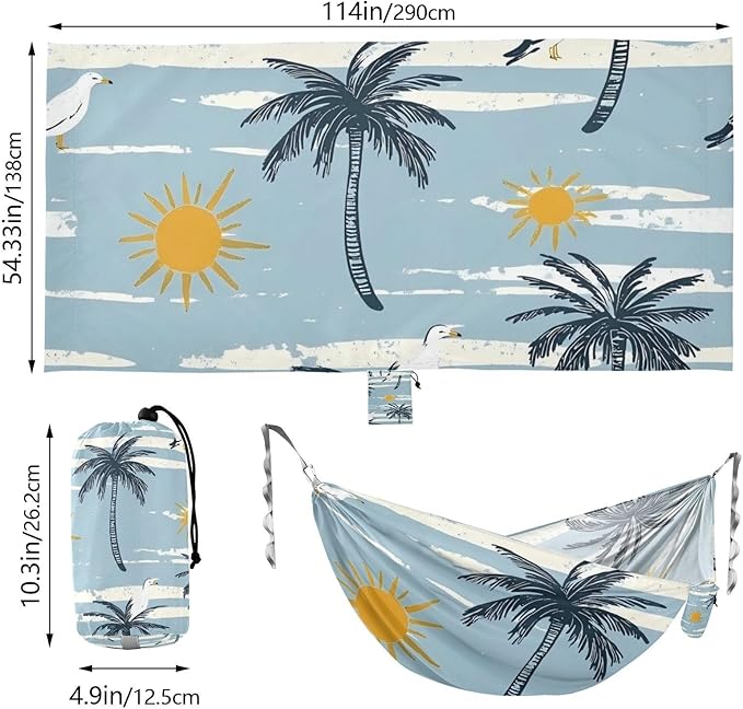 Summer Palm Trees Blue Stripe 330lb Capacity Hammocks Swing Hammock for Outside Patio Garden hamaca con soporte para adultos