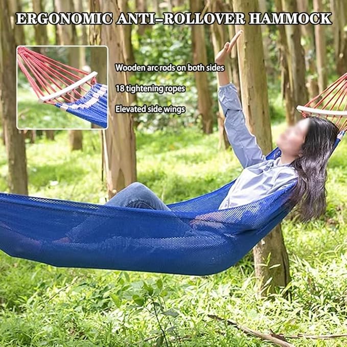 2-Pack Summer Ice Silk Hammock, Beach Comfortable Anti-Rollover Double Hanging Bed, Relax/Sleep, Load Bearing 300kg/661.4lbs(Blue+Purple)