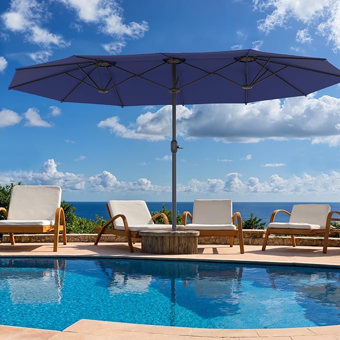 15ft Double-Sided Outdoor Patio Umbrella, Table Umbrellas with Steel Ribs, Easy Crank, Market Umbrella for Backyard & Pool