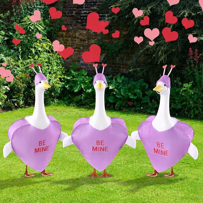 Valentine's Day Goose Outfit for 23" Porch Goose Holiday Purple Heart Cloths Costume Valentines Party Outdoor Garden Patio Yard Lawn Art Decoration(Be Mine)