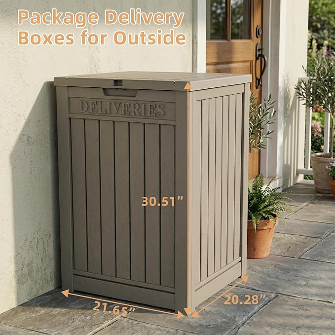 EasyUp Package Delivery Boxes for Outside, 55-Gallon Lockable Parcel Drop Box, Large Double-Walled Resin Weatherproof Storage Porch Box for Deliveries and Patio(Grey)