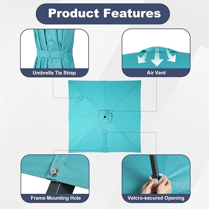 BPS 10'x10' Cantilever Umbrella Replacement Canopy for 8 Ribs Square Offset Umbrella, Outdoor Canopy Replacement for Patio Parasol, Canopy Only