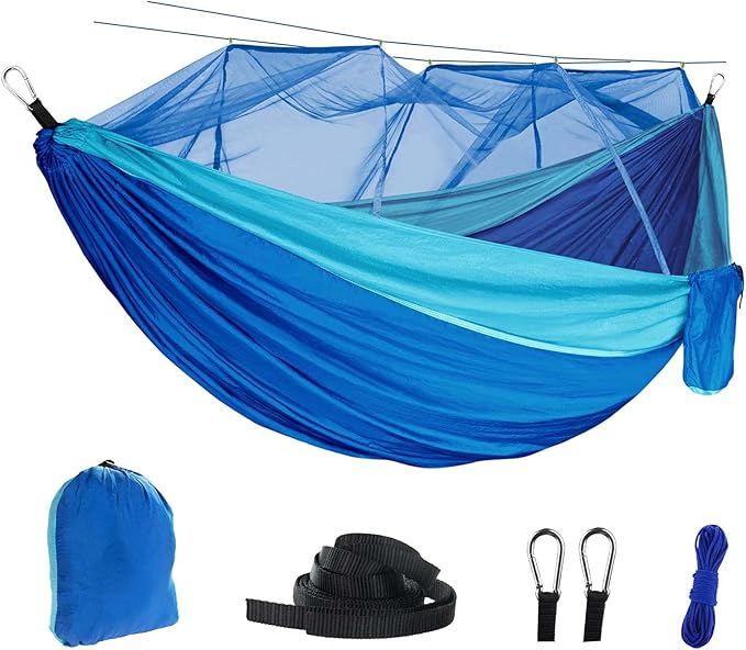 Hammocks for Camping with Cover, Portable Hammock for Trees, Double Hammock with Mosquito Net Double, Hammocks for Outside 2 Person, for Beach, Backyard, Patio