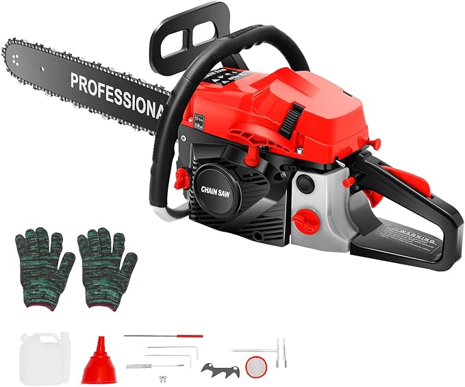 58CC Gas Chainsaw 20" Gasoline Powered Chain Saw Handheld Mini Cordless Chainsaw with Security Lock & Auto Oil System Chain saw for Wood,Trees Cutting