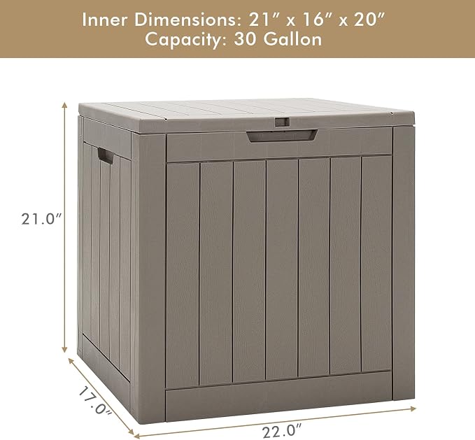 Giantex Deck Boxes Outdoor Waterproof - 30 Gallon Patio Storage Box with Lockable Lid, Built-in Handles, Storage Bin for Poolside, Package Delivery, Cushions, Garden Tools, Outside Storage Box (Brown)