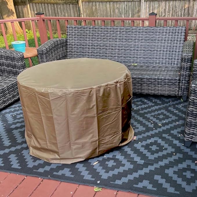 Oslimea Round Outdoor Patio Table Cover 42 Inch, Patio Furniture Covers for Outdoor Table, Waterproof, Windproof, UV Resistant and All Weather Resistant (Khaki, 42"DIAx28"H)