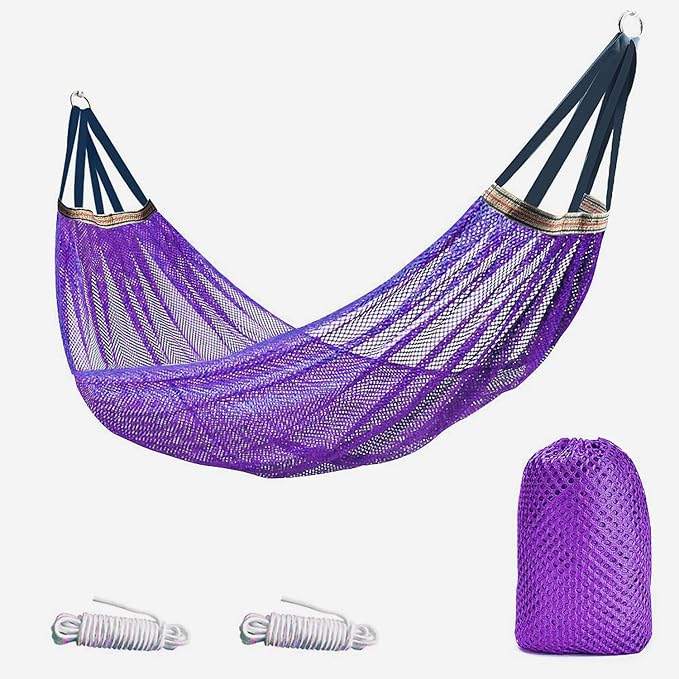 RANIT Outdoor Hammock, Super Soft and Breathable Nylon Mesh Hammock - Maximum Load of 650 LB (Purple)