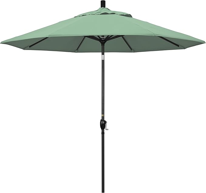 California Umbrella 9' Round Aluminum Market Umbrella, Crank Lift, Push Button Tilt, Black Pole, Pacifica