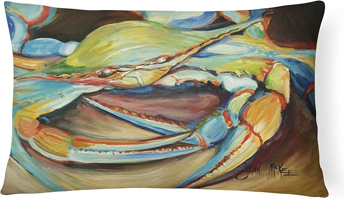 Caroline's Treasures JMK1096PW1216 Blue Crab Canvas Fabric Decorative Pillow Machine Washable, Indoor Outdoor Decorative Pillow for Couch, Bed or Patio, 12HX16W