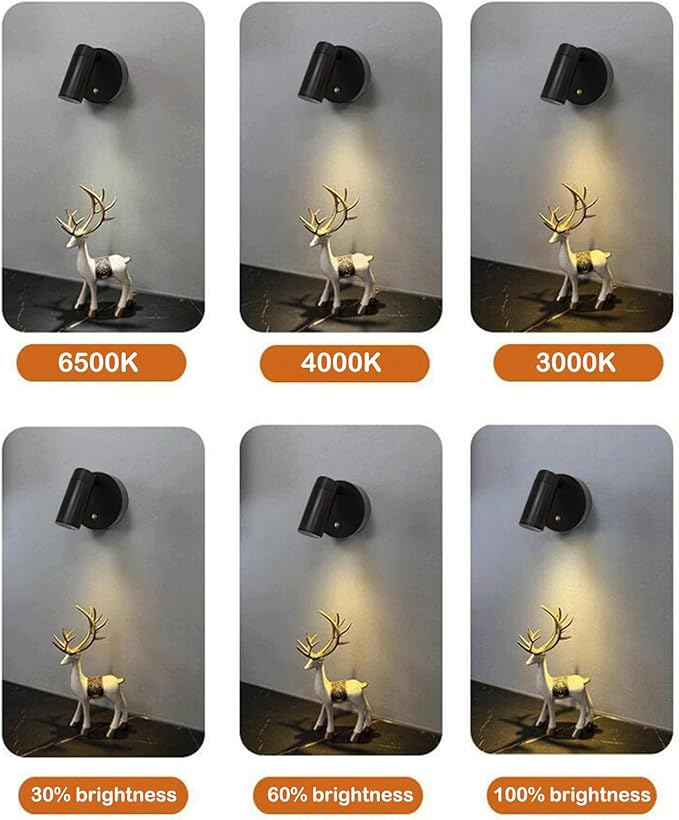 Spot Lights Indoor, Rechargeable Plant Spotlight Indoor, 360° Rotate Wireless LED Uplighting, Battery Powered Ceiling Spotlight for Artwork Painting Tree Plant Picture Lights Wall Light (Black)