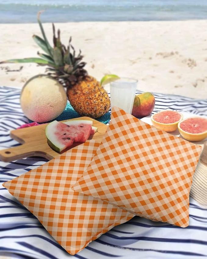 Outdoor Waterproof Pillow Covers for Patio Furniture Check Plaid Decorative Throw Pillow Cover Geometric Pattern Pillowcases Set of 2 Cushion Case for Sofa Couch Chair Home Decor 24x24 inch