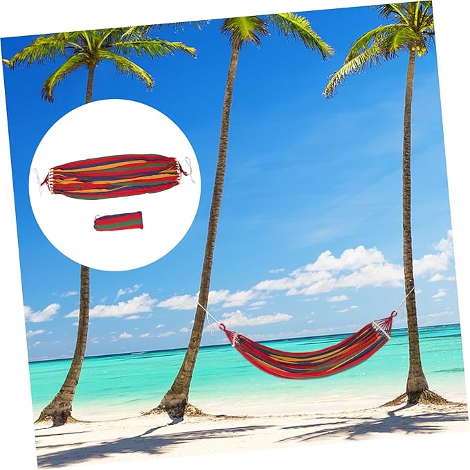 Extra Large Striped Canvas Anti-tip Camping Hammock Portable Lightweight for Hiking Backpacking Travel Beach Garden Rest