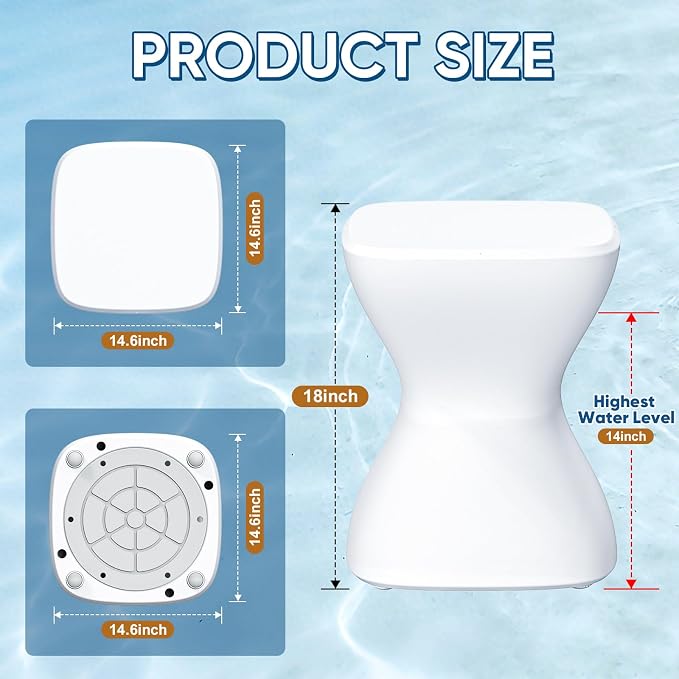 Outdoor Side Table, 18" Polyethylene Poolside Table, Pre-Weighted In-Pool Side Table for Floating Prevention, Adjustable Rubber Leveling Feet Protect Vinyl Liners, Ideal for Pools, Decks, and Patios