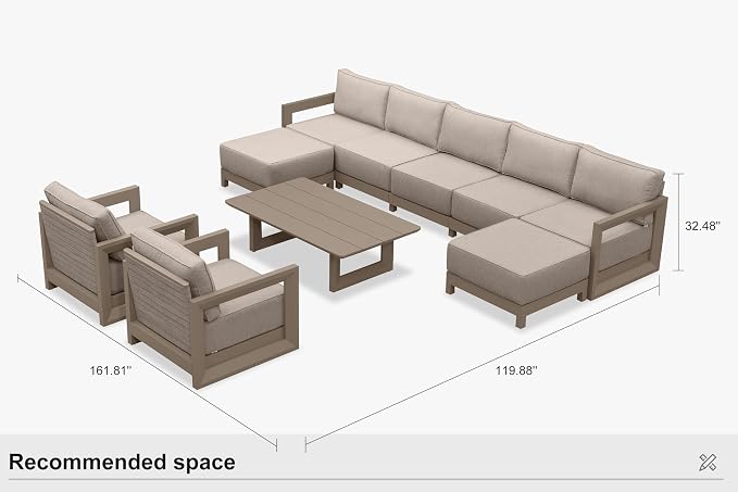 PURPLE LEAF Patio Furniture Set Enclosed Outdoor Couch with 9.6" Thick Cushion and Soft Pillows 10 Piece Outdoor Sectional Sofas with Table Modern Outdoor Conversation Sets for Yard Porch Deck, Khaki