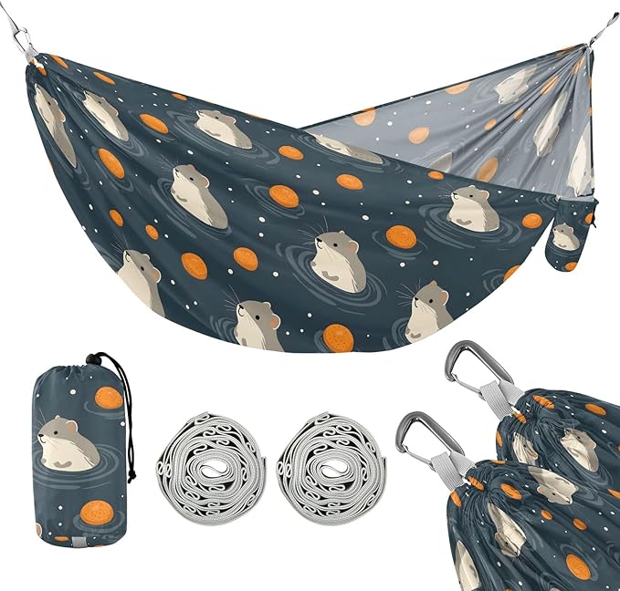 Camping Hammock Outdoor Hammocks for Outside Hamsters Oranges Beach Trees Portable Lightweight with Pockets Tree Straps Indoor Small