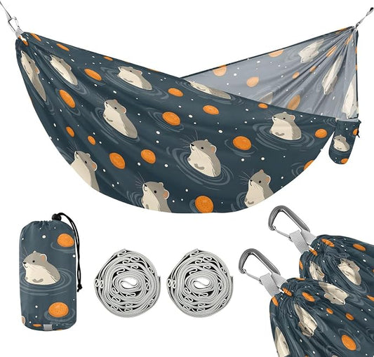 Camping Hammock Outdoor Hammocks for Outside Hamsters Oranges Beach Trees Portable Lightweight with Pockets Tree Straps Indoor Small
