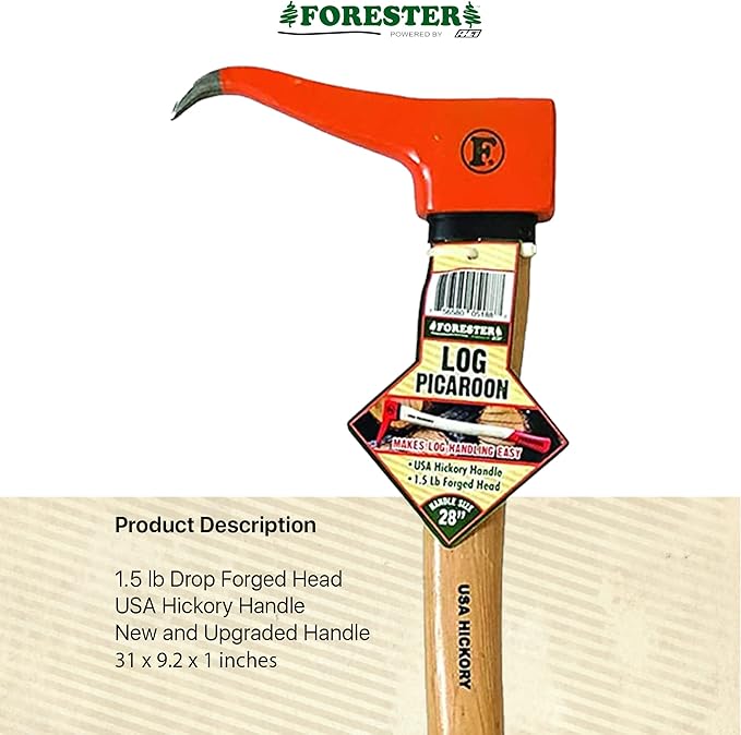 FORESTER Pickaroon Logging Tool | USA Hickory Handle | Hookaroon Logging Tool | Log Roller Tool & Forestry Tools for Dragging and Stacking Logs