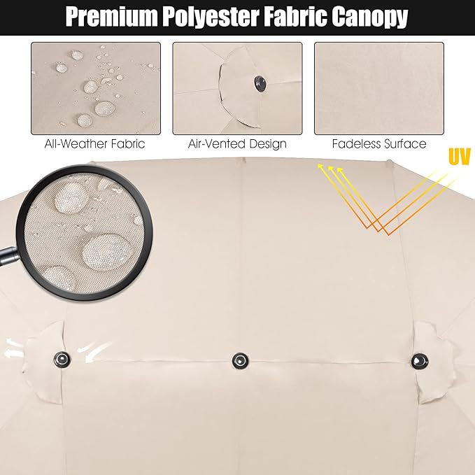 Tangkula 15FT Double-Sided Patio Umbrella, Outdoor Market Umbrella W/Hand-Crank System & Enhanced Base, Ultra-Large Twin Garden Umbrella W/ 12-Rib Structure for Residential & Commercial Use (Beige)