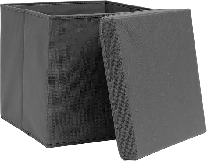 Homgoday Storage Boxes with Lids 4 Pieces 28 x 28 x 28 cm Grey, Furniture Chests and Chests for Outdoors, Garden Container, Garden Tool Holder, Outdoor Pouf, Outdoor Storage Box