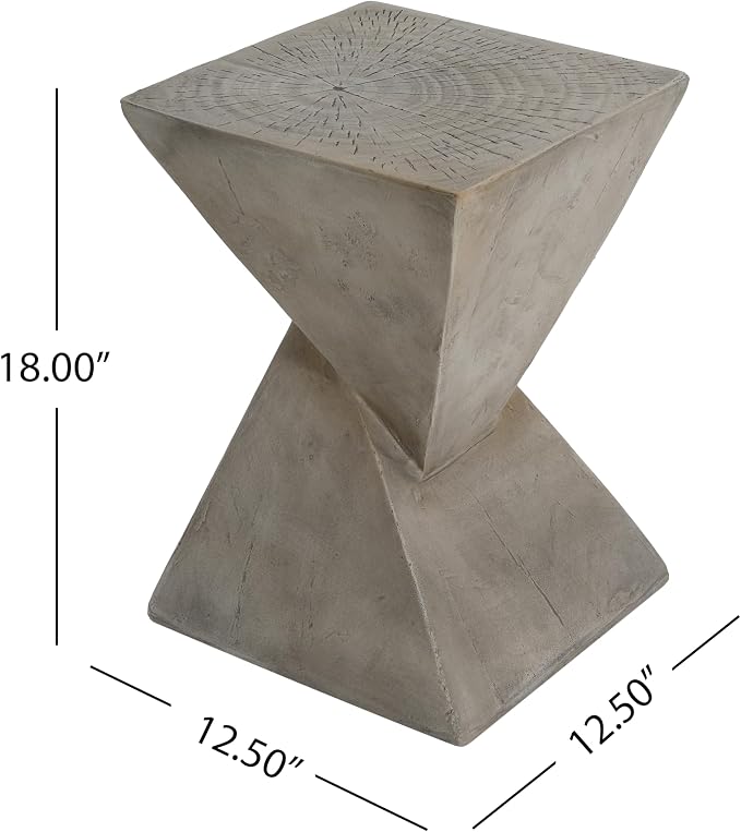 Merax Modern Concrete Side Table with Hourglass Design - Hand-Painted Wood Finish Accenttable for Indoor/Outdoor, Light Grey