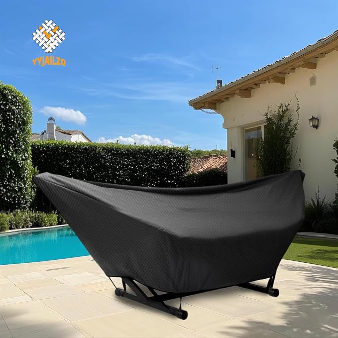 Hammock Cover Waterproof,Outdoor Hammock Covers with Elastic Ropes,Adjustable Buckle and Zip,420D Oxford HammockBeds Cover for Garden,Patio,Beach Hammocks Stand (Black, 16-17FT)