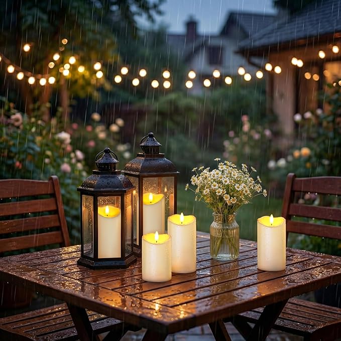 Homemory 9Pack Outdoor Waterproof Flameless Candles, LED Candles, Battery Operated Candles with Remote and Timers, Electric Fake Plastic Pillar Candles, Ivory White, 3"x4"4" 4" 5" 5" 5" 6" 6" 6"