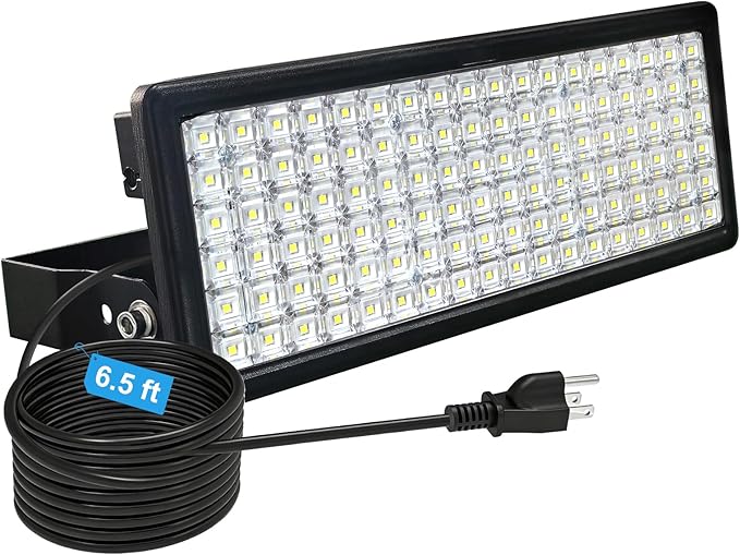 100W LED Flood Light Outdoor 14000LM, AC 85-305V Stadium Lights with 6.5FT Plug, 5000K Daylight IP67 Waterproof LED Sport Light for Boats, Powered by Generators (5-Year Protection)