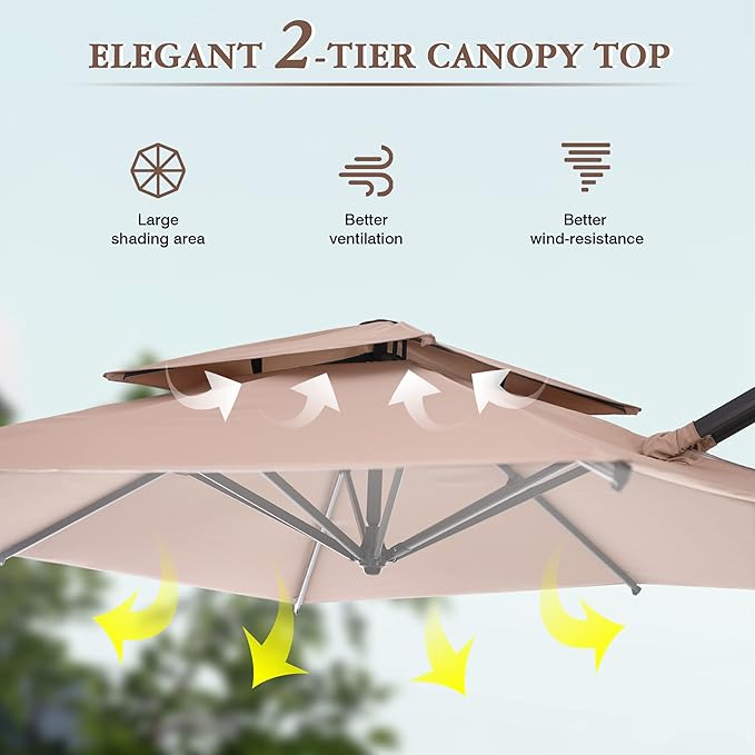 Sophia & William 10ft Cantilever Patio Umbrella with Base - 360° Rotation & Infinite Tilt, Outdoor Market Umbrella with Solution-Dyed Fade-Resistant Fabric & Aluminum Frame