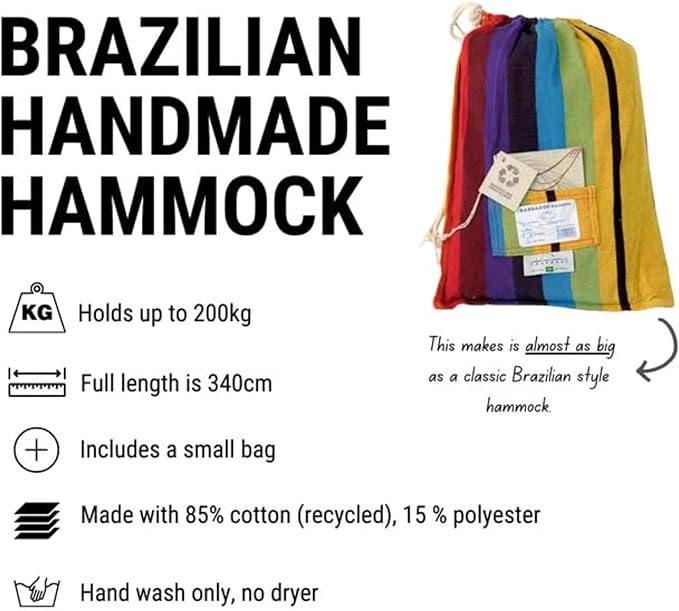 Amazonas Barbados Hammock | 2 Person Hammock | XL Indoor or Outdoor Hammock Swing | Portable Hammock for Relaxation on The Patio, Bedroom or Backyard | Handwoven w/Cloth Bag | Max 440 lbs, Rainbow