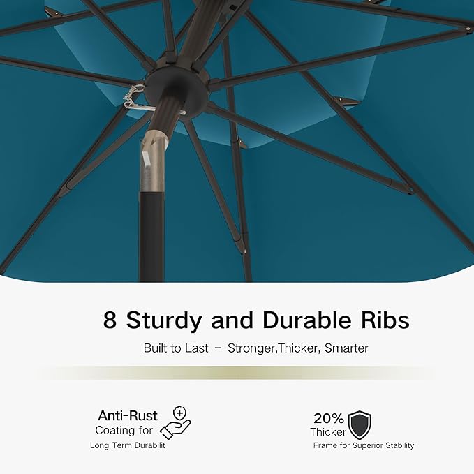 Kingdura 9ft 3-Tier Patio Umbrella, Outdoor Table Umbrella with Easy Crank & Tilt, 8 Reinforced Ribs, UV Protection for Deck, Pool, Market, Backyard (Lake blue)