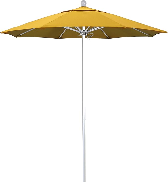 California Umbrella 7.5' Rd. Venture Series Contract Grade Patio Umbrella, Push Open Pin Stop, Silver Finish, Sunbrella Spectrum Cilantro